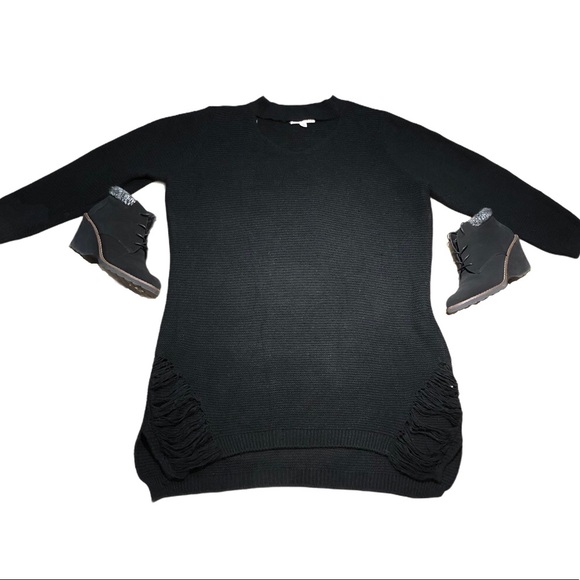 Plus Size Womens Sweater Dress 3X Black Long Sleeve Distressed - Picture 7 of 10